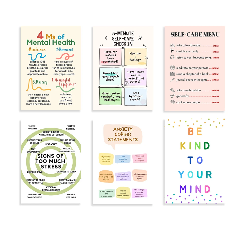 Health Wellness Mental Health - セルフケアチェックインポスター、メンタルヘルスアート、プリント、スクールカウンセラー、オフィスウォール、セラピスト、セラピー、ウェルネス装飾