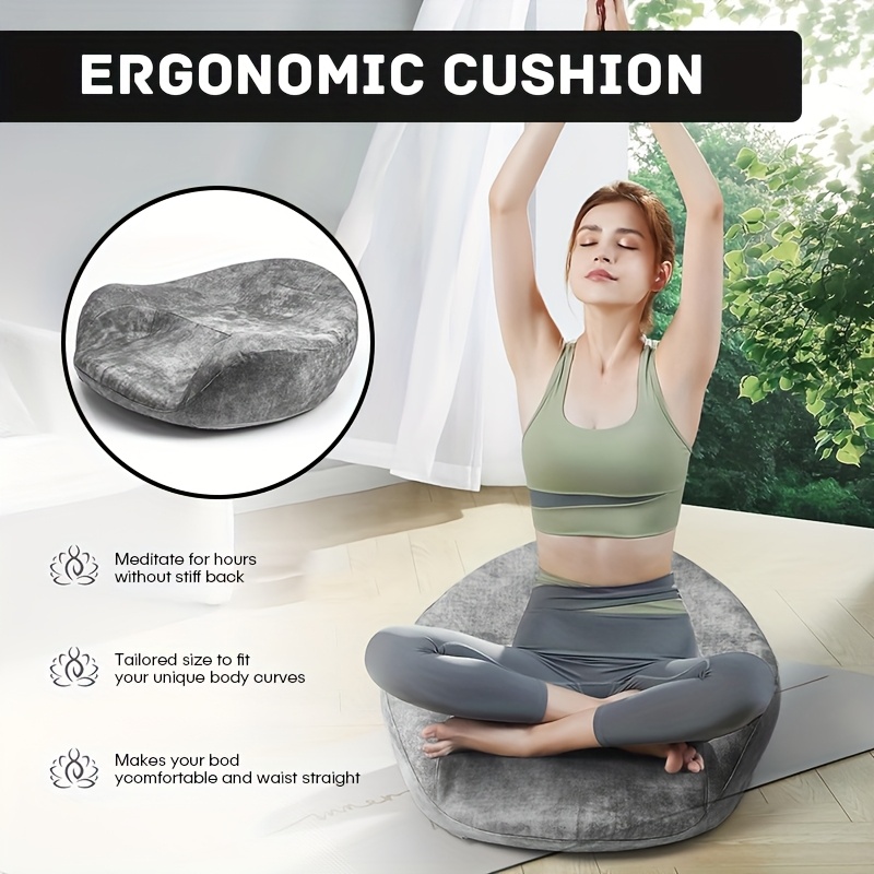 Meditation Cushion Zafu - 人間工学に基づいたサポートを備えたメモリーフォーム瞑想クッション | ヨガ、座ったり読書したりするためのグレーの洗える座布団枕 | 股関節、膝、脚