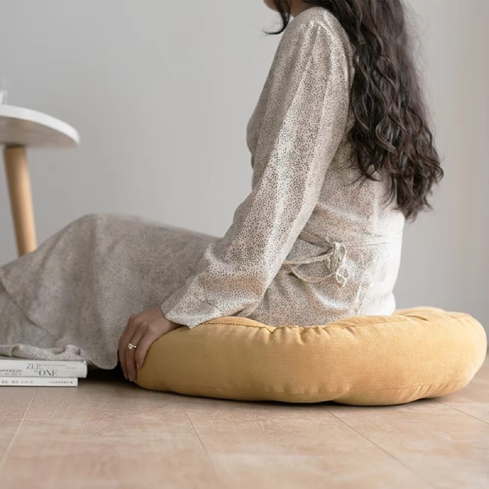 Meditation Cushion Zafu - ファッションコーデュロイフロアクッション無地厚手畳マットパッドラウンド瞑想用座布団