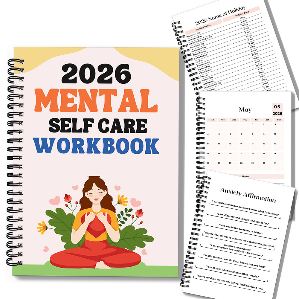 Health Wellness Mental Health - 1PC 2026 マインドフルメンタルセルフケアワークブック: ヨガをテーマにしたメンタルヘルスジャーナル、健康愛好家やストレス解消者向け、完璧なアイテム