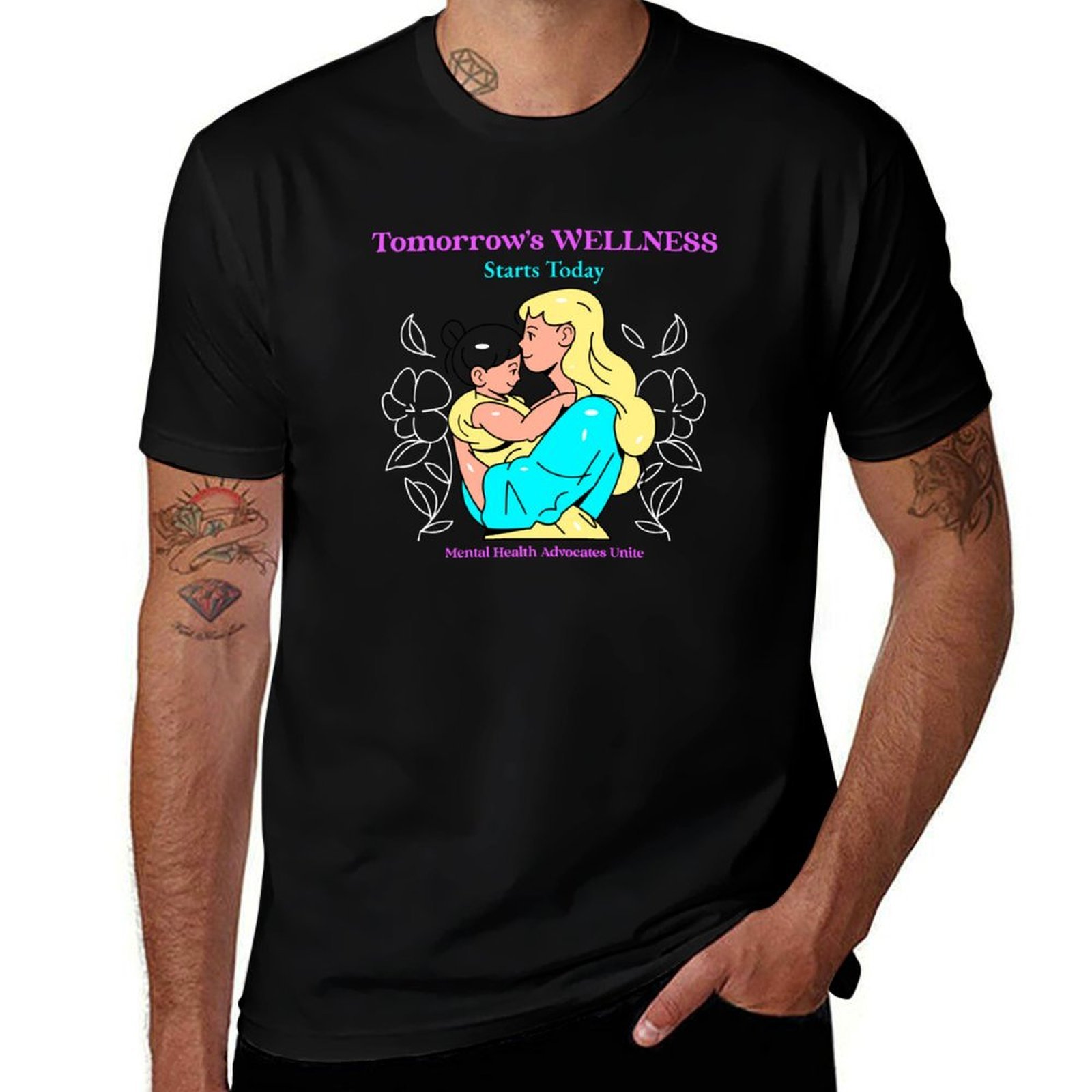 Health Wellness Mental Health - 明日のウェルネスは今日から始まる メンタルヘルス擁護者連合 Tシャツ ファッション シンプル カジュアル